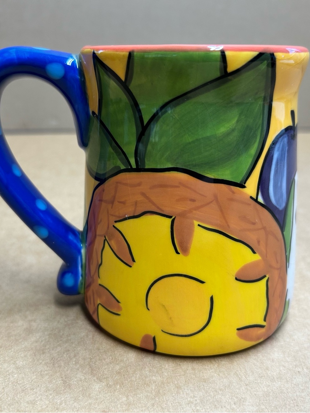 Starbucks 2006 Pefi Costa Rica Colorful Ceramic 16 Oz Mug Yellow, Blue & Green
